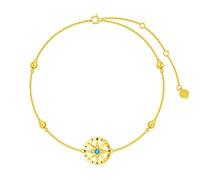 Qinhaixi 9 ct Gold Compass Anklet, Solid Yellow Gold Bead Anklet with Turquoise, for Women Girls Ladies Mum Sisters, 8"+0.7"+0.7"+0.7"