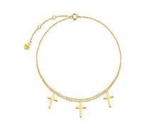 Qinhaixi 9 ct Gold Cross Anklet for Women, Solid Yellow Gold Dangling Cross Charm Ankle Bracelet, for Women Girls Ladies Mum Sisters, 8"+0.7"+0.7"+0.7"