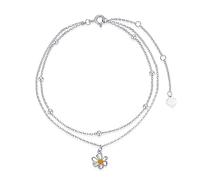 Qinhaixi 9 ct Gold Daisy Anklet, Solid White and Yellow Gold Beaded Layered Anklet, for Women Girls Ladies Mum Sisters, 8"+0.7"+0.7"+0.7"