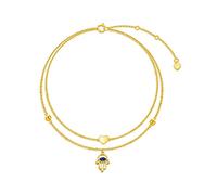 Qinhaixi 9 ct Gold Evil Eye Anklet, Solid Yellow Gold Beaded Layered Anklet, for Women Girls Ladies Mum Sisters, 8"+1"+1"