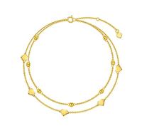 Qinhaixi 9 ct Gold Heart Anklet, Solid Yellow Gold Beaded Layered Anklet, for Women Girls Ladies Mum Sisters, 8"+1"+1"