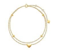 Qinhaixi 9 ct Gold Heart Anklet, Solid Yellow Gold Dainty Beaded Layered Anklet, for Women Girls Ladies Mum Sisters, 8"+1"+1"