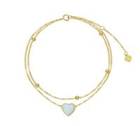 Qinhaixi 9 ct Gold Heart Anklet, Solid Yellow Gold Dainty Opal Heart Layered Anklet with Beads, for Women Girls Ladies Mum Sisters, 8"+1"+1"