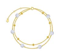 Qinhaixi 9 ct Gold Opal Anklet, Solid Yellow Gold Beaded Layered Anklet, for Women Girls Ladies Mum Sisters, 8"+1"+1"