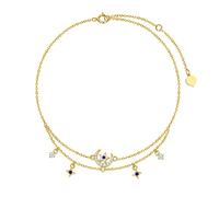 Qinhaixi 9 ct Gold Star and Moon Anklet, Solid Yellow Gold Starry and Lunar Layered Anklet, for Women Girls Ladies Mum Sisters, 8"+0.7"+0.7"+0.7"
