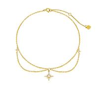 Qinhaixi 9 ct Gold Star Anklet, Solid Yellow Gold Starry Statement Anklet with Cubic Zirconia, for Women Girls Ladies Mum Sisters, 8"+1"+1"