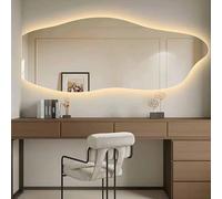Qinhaixi Aesthetic Washbasin Led Makeup Mirror, Asymmetrical Led Illuminated Bathroom Mirror for Wall, Irregular Home Decor, Anti-Fog, 3-Color Dimmable(Leftcut,120 * 60cm/47 * 24in)