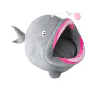 Qinhaixi Cat Bed Kitten Bed Lantern Fish Shape Pet Bed Pet House Soft Crystal Fleece Cat Mat Dog Bed For Cats Nest Winter Warm Sleeping Bed Kennel Pet Cushion Cave(Grey,45 * 47 * 35cm)