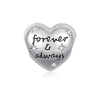 Qinhaixi Diamond Heart Charm, S925 Sterling Silver Star Charm Bead for Bracelet with 0.112cttw Natural Diamond, Always and Forever, G, SI2, for Women Ladies Girl