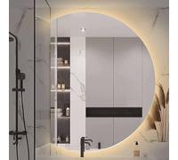 Qinhaixi Large Half Circle Full Length Mirror for Entrance Decor, Anti-Fog Lighted Smart Bathroom Makeup Mirror for Wall, Arched Frameless Design, 3 Colors LED Light(RIGHT,35 * 51in)