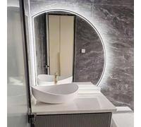 Qinhaixi Semi-circle Illuminated Bathroom Mirror with Led Lights, 110 * 110cm Large Makeup Mirror for Wall, Smart Touch Anti-fog 3-Color, Frameless, Shatter-Proof(RIGHT,70 * 70cm)