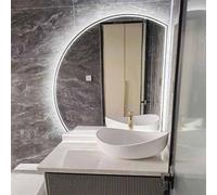 Qinhaixi Semi-circle Illuminated Bathroom Mirror with Led Lights, 110 * 110cm Large Makeup Mirror for Wall, Smart Touch Anti-fog 3-Color, Frameless, Shatter-Proof(LEFT,100 * 100cm)