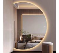 Qinhaixi Semicircle Wall Mounted Makeup Mirror 130cm Anti-Fog Lighted Modern Smart Bathroom Mirror 3-Color Dimmable Backlit Illuminated for Entryways Home Decor(RIGHT,51"x35")