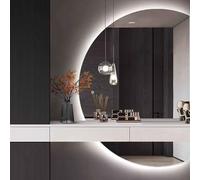 Qinhaixi Semicircle Wall Mounted Makeup Mirror 130cm Anti-Fog Lighted Modern Smart Bathroom Mirror 3-Color Dimmable Backlit Illuminated for Entryways Home Decor(LEFT,51"x35")