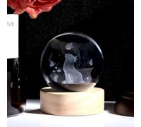 QINJIEJIE 3D Cat Butterfly Crystal Ball with Wooden Led Base Atmosphere Lights Crystals Ball Glass Lamp Birthday Cat Themed Gifts for Women Animal Lovers Girls Daughter Ornaments for Home