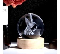 QINJIEJIE 3D Hummingbird Crystal Ball with Wooden Led Base Crystal Light Atmosphere Lights Glass Lamp Ornaments Home Decor Themed Space Birthday Crystals Gifts for Women Kids