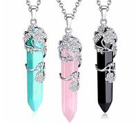 QINJIEJIE 3PCS Healing Crystal Pendant Flower Wrapped Pointed Pendant Necklace Crystal Necklaces Set Pendant Spirit Quartz Necklace Jewellry for Women