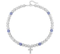 QINJIEJIE Baseball Necklace for Men Cross Baseball Necklace Drip Adjustable 16in Christian Cross Chain for Women Bling Rhinestone Beaded Accessories Gifts for Team Players Lovers, 18in+5cm, Rhinestone