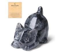 QINJIEJIE Black Labradorite Crystals Cat Figurines for Cat Lovers Animal Cat Ornaments Home Office Decor Good Luck Gifts Cat Themed Crystal Presents for Women