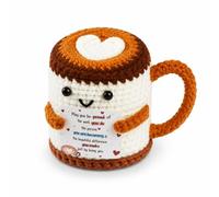 QINJIEJIE Coffee Lovers Gifts Handmade Crochet Coffee Plush Thank You Emotional Support Gift, Cute Knitted Figure Desk Decor, Positive Birthday Gifts for Women Men