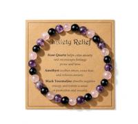 QINJIEJIE Crystal Bracelet 6mm Beaded Bracelets Natural Gemstones | Triple Protection Anxiety Relief Good Luck New Beginnings Empath Protection Jewelry Gifts for Women Friends Daughter Mum