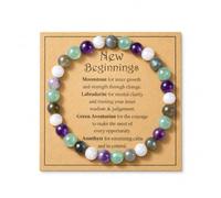QINJIEJIE Crystal Bracelet 6mm Beaded Bracelets Natural Gemstones | Triple Protection Anxiety Relief Good Luck New Beginnings Empath Protection Jewelry Gifts for Women Friends Daughter Mum