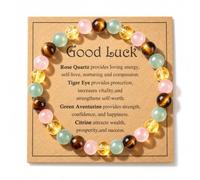 QINJIEJIE Crystal Bracelet 6mm Beaded Bracelets Natural Gemstones | Triple Protection Anxiety Relief Good Luck New Beginnings Empath Protection Jewelry Gifts for Women Friends Daughter Mum