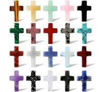 QINJIEJIE Crystal Cross 20 Pcs Healing Crystals Natural Gemstones Pocket Stones in Bulk Easter Cross Crystal for Beginner Collection Christian Baptism Religious Gifts