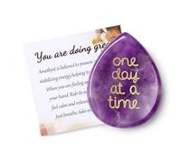 QINJIEJIE Crystal Gifts Amethyst Crystal Healing Crystals Worry Stones | Anxiety Relief for Adults, One Day at a Time, Thinking of You Purple Good Luck Mindfulness Spiritual Gifts for Women Men
