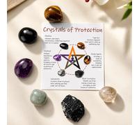 QINJIEJIE Healing Crystals 6PCS Protection Crystal Set, Large Crystal 3-4cm Amethyst, Tigers Eye, Obsidian, Black Tourmaline, Labradorite, Smoky Quartz Stones with Card & Envelope Gifts