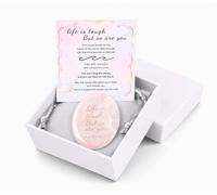 QINJIEJIE Healing Crystals Rose Quartz Crystal Worry Stones Thumb Stone Gift Set with Card, Anxiety Relief for Adults, Pink Inspirational Mindfulness Spiritual Gifts for Women Men
