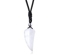 QINJIEJIE Men Crystal Pendant Necklace Clear Quartz Wolf Tooth Necklace Natural Aura Quartz Adjustable Braided Rope Necklace Crystal Gift