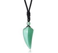QINJIEJIE Men Crystal Pendant Necklace Green Aventurine Wolf Tooth Necklace Natural Aura Quartz Adjustable Braided Rope Necklace Crystal Gift