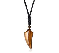 QINJIEJIE Men Crystal Pendant Necklace Tiger Eye Wolf Tooth Necklace Natural Aura Quartz Adjustable Braided Rope Necklace Crystal Gift
