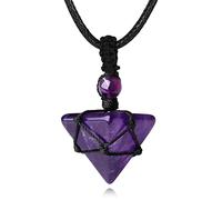 QINJIEJIE Men's Amethyst Necklace Healing Crystal Stone Woven Rope Wrapped Reiki Pyramid Pendant Pointed Crystal Stone Necklace Jewelry Amethyst Gift.