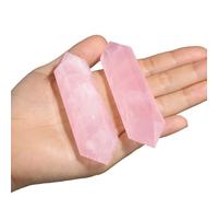 QINJIEJIE Rose Quartz Crystal Wand Large Rose Quartz Healing Crystals Tower 3.5" Natural Hexagon Double Point Stones Meditation Divination Reiki Pink Protection Crystals Gifts for Women 1 PC