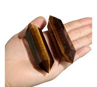 QINJIEJIE Tigers Eye Crystals Wand Large Tiger Eye Healing Crystal Tower 3.5" Natural Hexagon Double Point Stones Meditation Divination Reiki Protection Crystals Gifts for Beginners Women