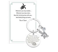 QINJIEJIE Travel Turtle Keychain with Crystals Good Lucky Cute Tortoise Keyrings Backpack Ornament Key Rings Family Holiday Friends gift Adventure Birthday Graduation Travelling Gifts for Women
