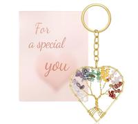 QINJIEJIE Tree of Life Keyring 7 Chakra Copper Heart Crystals Keyrings Healing Crystal Tumbled Stone Car Spiritual Gifts for Women Ladies Friends Meditation Energy Balancing Relaxing Gift