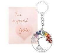 QINJIEJIE Tree of Life Keyring 7 Chakra Curved Roots Crystals Keyrings Healing Crystal Natural Gemstones Tumbled Stone Car Bikes Crystal Keyring Gifts for Women