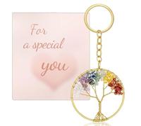 QINJIEJIE Tree of Life Keyring 7 Chakra Healing Crystals Tumbled Stone Crystal Keyrings Car Gifts for Women Friends Meditation Energy Balancing