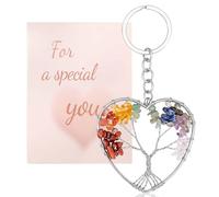 QINJIEJIE Tree of Life Keyring 7 Chakra Silvery Heart Crystals Keyrings Healing Crystal Tumbled Stone Car Spiritual Gifts for Women Ladies Friends Meditation Energy Balancing Relaxing Gift