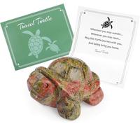 QINJIEJIE Unakite Crystal Travel Turtle Figurines Healing Crystals Protection Stone Tortoise Office Desk Decor Reiki Birthday Gifts for Women Travelers 1.5 Inch