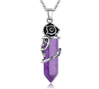QINJIEJIE Women Crystal Necklace Pendant Healing Crystal Rose Wrapped Necklace Reiki Women Jewelry Crystal Gift