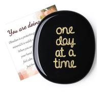 QINJIEJIE Worry Stone Black Obsidian Thumb Stones Healing Crystals One Day at a Time, Anxiety Relief for Adults Small Crystals Meaningful Spiritual Gifts for Women Kids Mindfulness Men