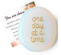 QINJIEJIE Worry Stone Opalite Thumb Stones Healing Crystals One Day at a Time, Anxiety Relief for Adults Small Gifts Crystals Spiritual Crystal Gifts for Women Kids Mindfulness Men