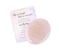 QINJIEJIE Worry Stone Rose Quartz Crystal Healing Crystals Thumb Stone Gift Set with Card, Anxiety Relief for Adults, Pink Inspirational Mindfulness Spiritual Gifts for Women Men