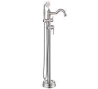 Qinkell QC-202511BN Classic Elegant Gooseneck Freestanding Bathtub Faucet with Sprayer Luxury Brass Floor Mounted High Flow Brushed Nickel