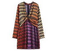 QINKO Women Fashion Metallic Appliques Pleats Printed Mini Dress Vintage Long Sleeve Back Zipper Female Dresses,1,M