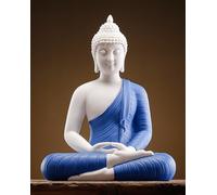 Qinlang 12 inch Blue Buddha Statue for Home Decor, Ceramic Meditation Buddha Decoration for Home